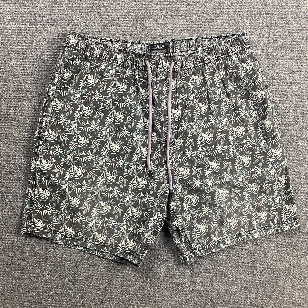 7 Diamonds Swim Trunks Men's Large Hawaiian Gray Stretch‎ Drawstring Polyester